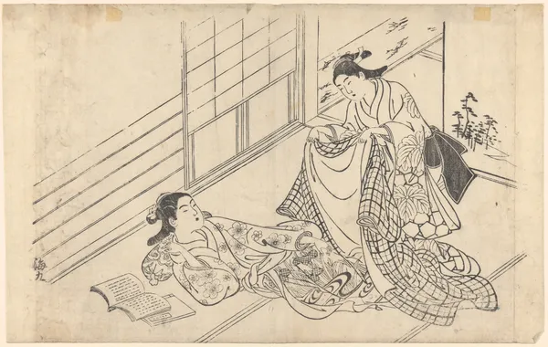 Woman Reclining (maid covering with a robe) (18th century) av Okumura Masanobu
