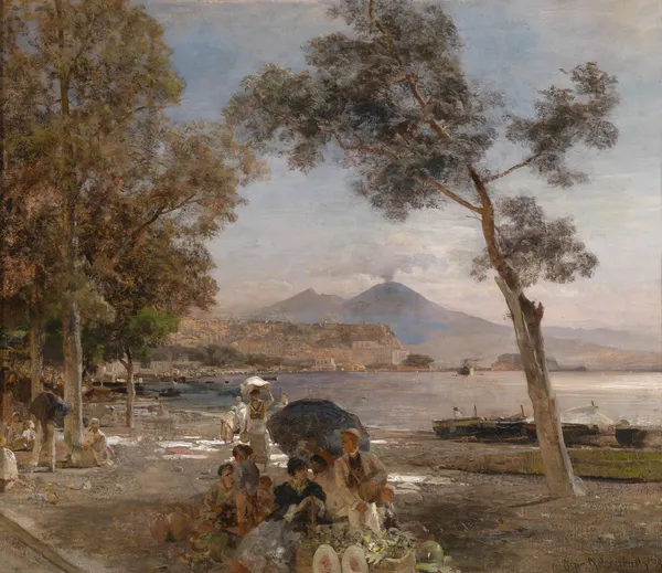 Abendstimmung am Golf von Neapel av Oswald Achenbach