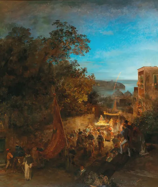 Ischia – Feast of St Anne, Casamicciola av Oswald Achenbach