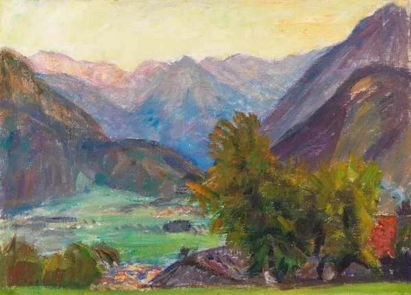 Blick ins Ostrachtal mit Hintersteiner Bergen av Otto Modersohn