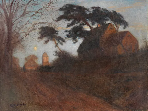 Eingang von Worpswede (Abend in Worpswede mit der alten Schmiede von Struß) av Otto Modersohn
