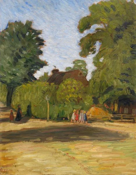 Spätsommernachmittag in Fischerhude mit Mädchengruppe av Otto Modersohn