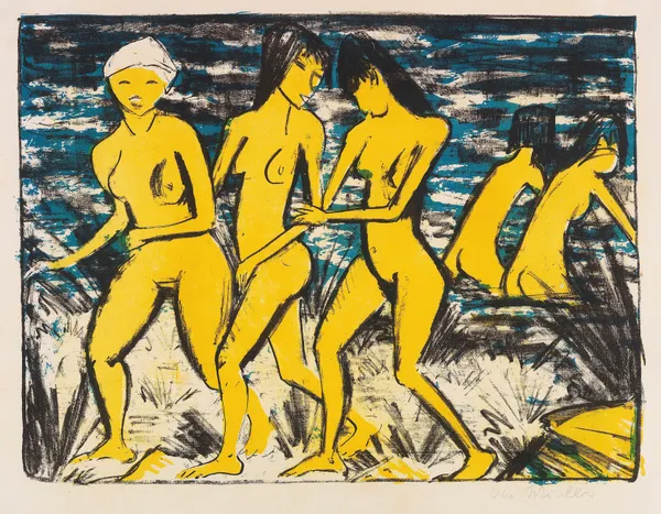 Fünf Gelbe Akte Am Wasser av Otto Mueller