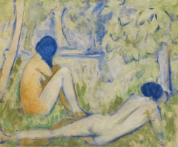 Zwei Mädchen auf der Waldwiese av Otto Mueller