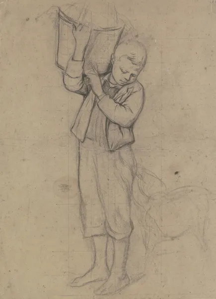 Boy with goat av Otto Scholderer