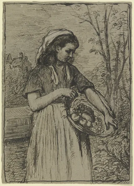 Girl with a fruit basket av Otto Scholderer