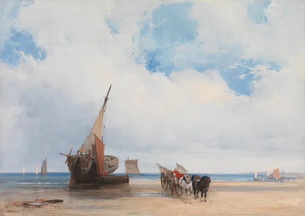 Beached Vessels and a Wagon, near Trouville, France av Richard Parkes Bonington