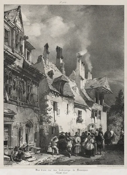 Vue d’une rue des faubourgs de Besançon av Richard Parkes Bonington