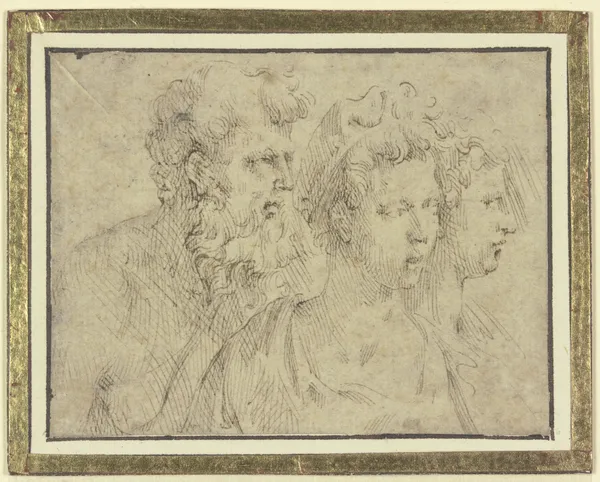 Köpfe eines bärtigen Mannes und zweier Frauen av Parmigianino