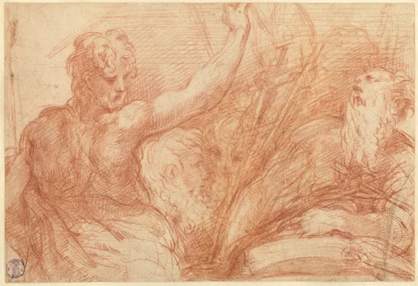 Studies of Saints John the Baptist and Jerome, a Crucifix, and Various Heads av Parmigianino