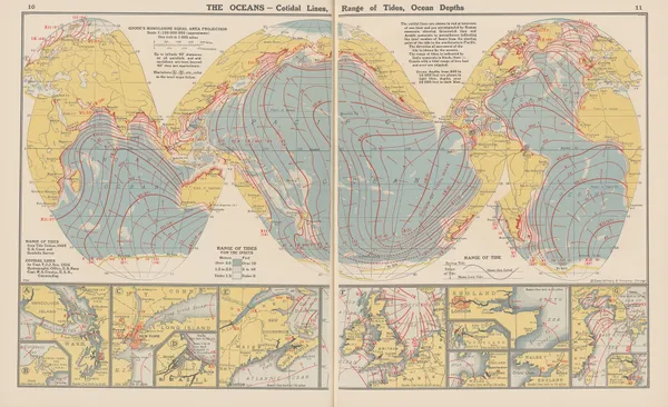 The Oceans-Cotidal Lines, Range of Tides, Ocean Depths av John Paul Goode
