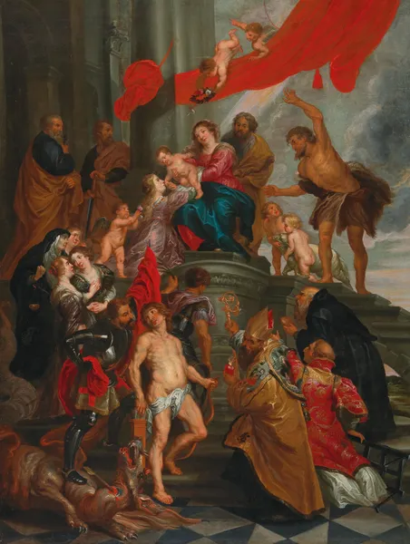 Madonna and Child with Saints av Follower of Peter Paul Rubens