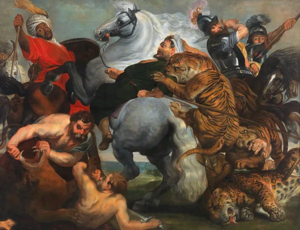 The Tiger, Lion and Leopard hunt av Follower of Peter Paul Rubens