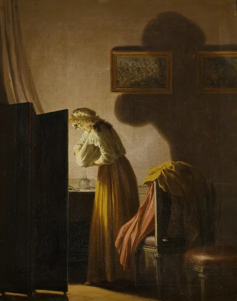 A Woman Picking Fleas by Candlelight av Pehr Hilleström