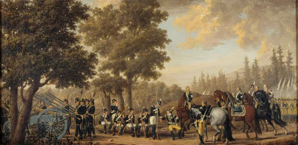 King Gustav III of Sweden & a Soldier.Episode from the Russian War 1789 av Pehr Hilleström