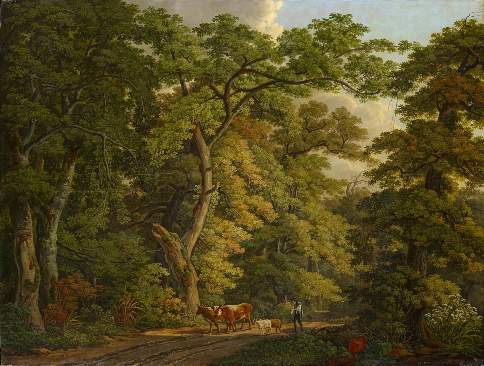 Farmer with Cattle in the Hard near Basel av Peter Birmann