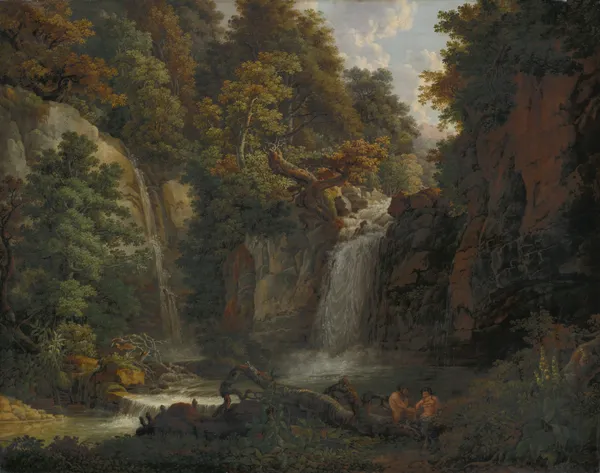 The Giessen near Zeglingen with Two Satyrs Playing the Panflute av Peter Birmann