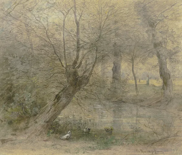 Partie von der Nied in der Nähe des Brentano’schen Parkes in Rödelheim, von Enten belebt av Philipp Rumpf