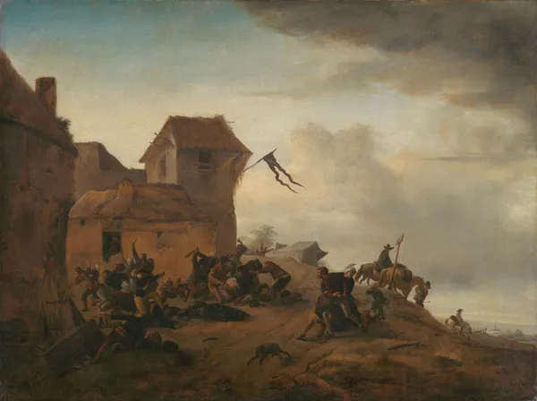 Peasants Fighting near a Village av Philips Wouwerman