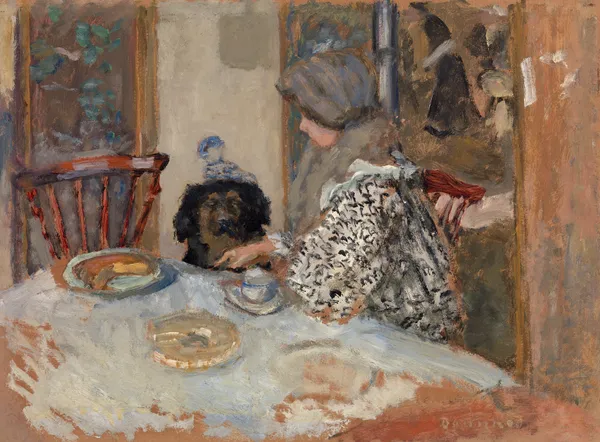 Woman and Dog at Table av Pierre Bonnard