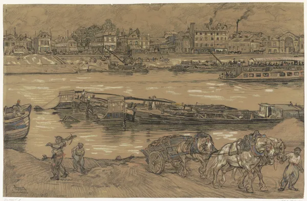 Gezicht op de oever van de Seine av Pieter Dupont