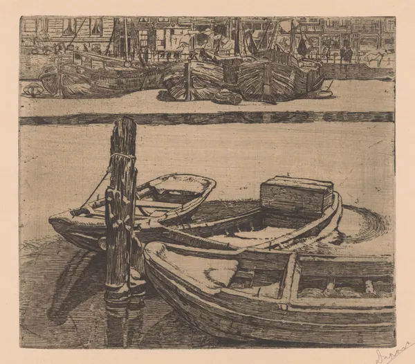 Schepen in het Damrak in Amsterdam av Pieter Dupont