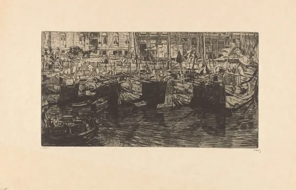 Schepen in het Damrak in Amsterdam av Pieter Dupont