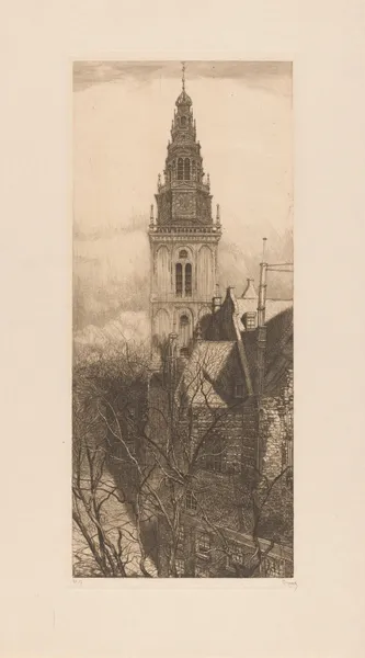 Toren van de Oude Kerk in Amsterdam av Pieter Dupont