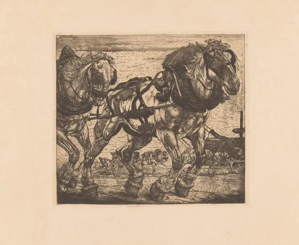 Trekpaarden bij de Seine in Parijs av Pieter Dupont