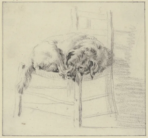 Ein Hund auf einem Stuhl liegend av Nicolaes Pietersz. Berchem