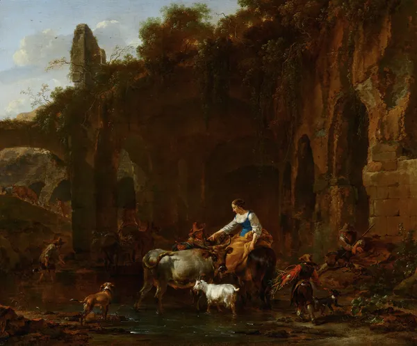 Shepherds beside Roman Ruins av Nicolaes Pietersz. Berchem