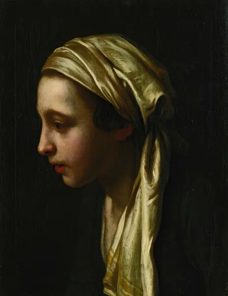 A Peasant Girl In Profile Wearing A White Scarf av Pietro Rotari
