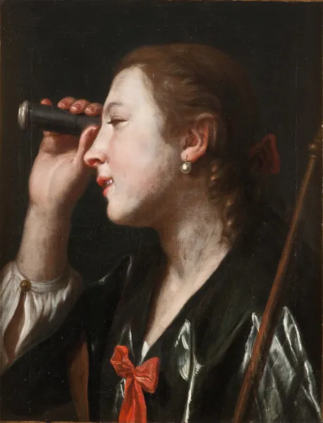 Girl Looking through a Telescope av Pietro Rotari