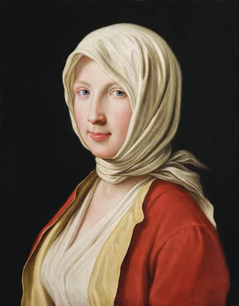 Portrait of a girl in a white headscarf av Pietro Rotari