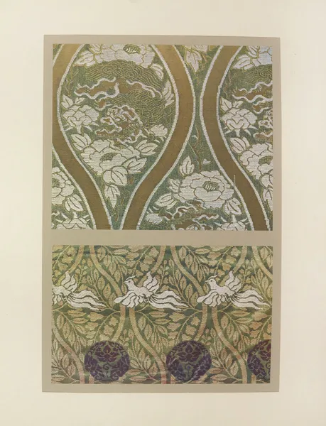 Dragons et pivoines ; feuillages et oiseaux au vol av Maurice Pillard Verneuil