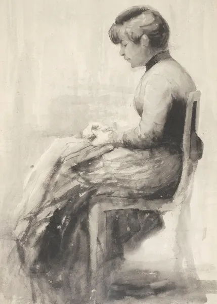 Sitting woman av Władysław Podkowiński