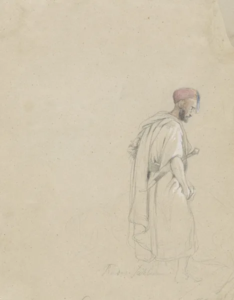 Figuurstudie van een man met tulband en zwaard av Raden Saleh
