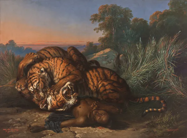 Kämpfende Tiger av Raden Saleh