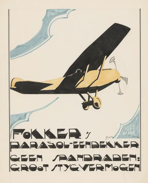 Ontwerp voor reclame voor `Fokker’s Parasol-Eendekker’ av Reijer Stolk