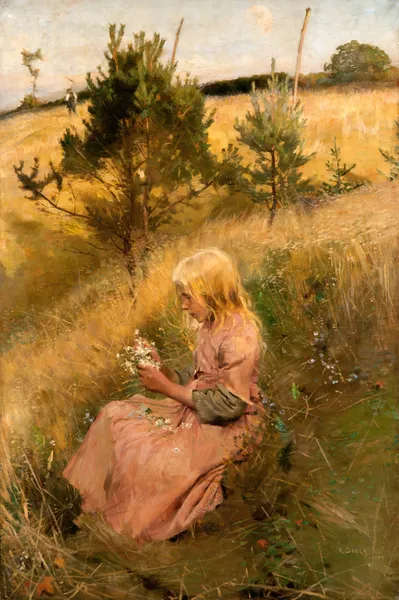Girl Picking Flowers av Richard Bergh