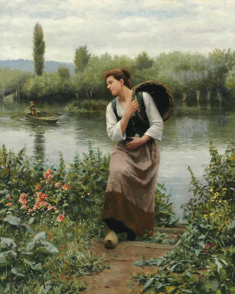 A Woman with a Basket av Daniel Ridgway Knight