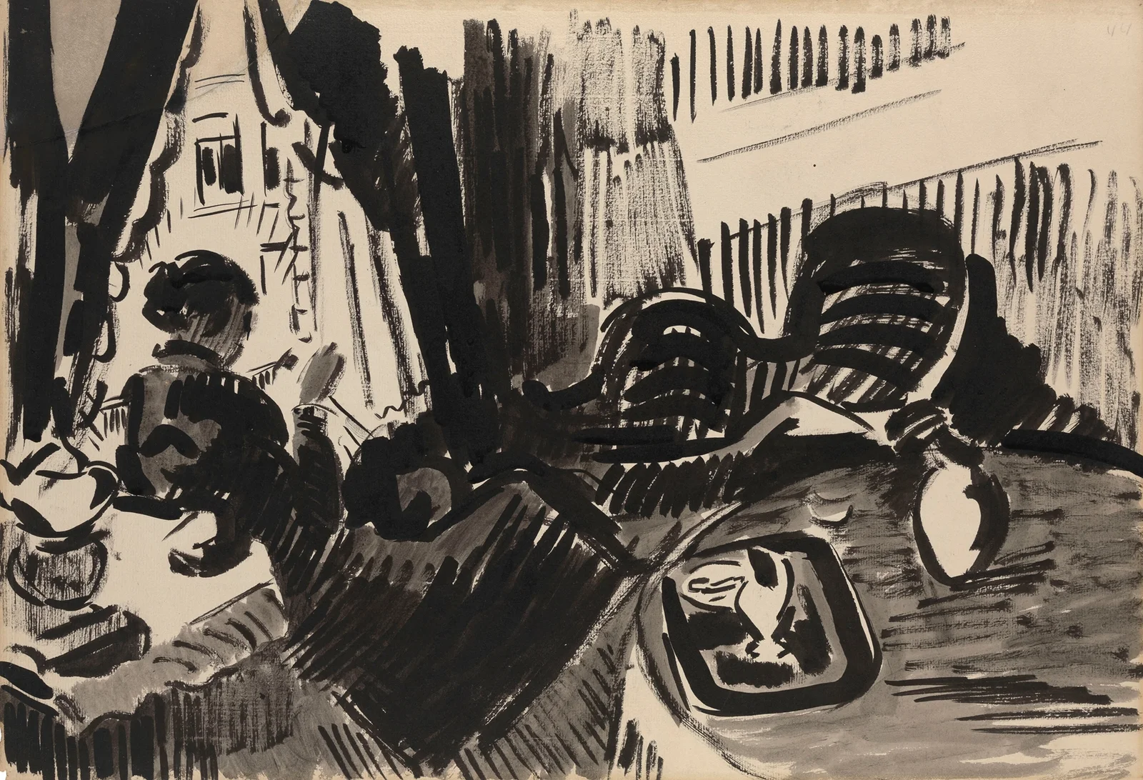 Nel Sewing before the Burtterfly Sofa av Rik Wouters