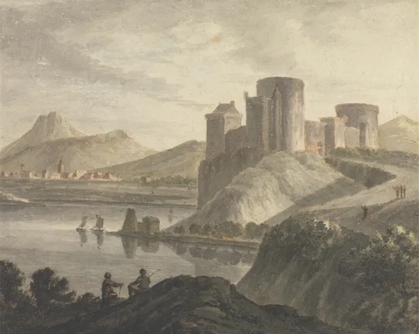 Castle with Figures in a Classical Landscape av Robert Adam