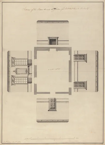 Langford House, Dublin, Ireland: Elevations of Room Facing the Garden av Robert Adam
