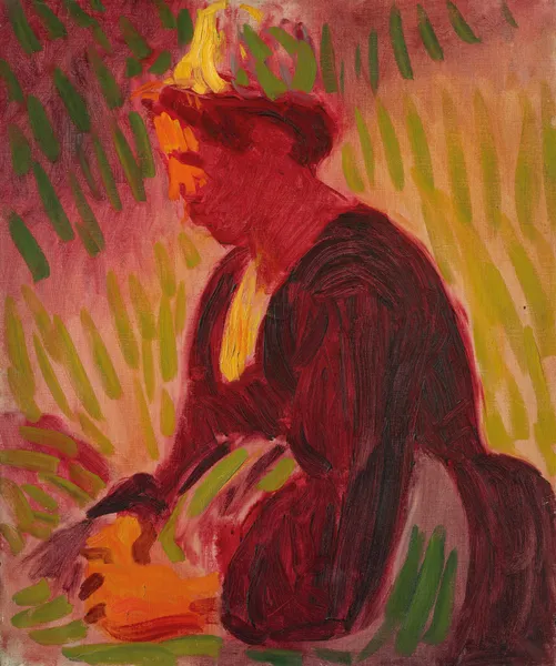 Peasant woman seated outdoors av Roderic O'Conor