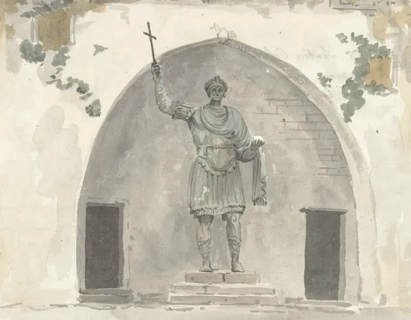 Bronzen beeld van keizer op het marktplein van Barletta av Abraham-Louis-Rodolphe Ducros