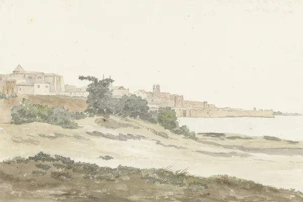 Gezicht op Barletta gelegen aan de kust av Abraham-Louis-Rodolphe Ducros