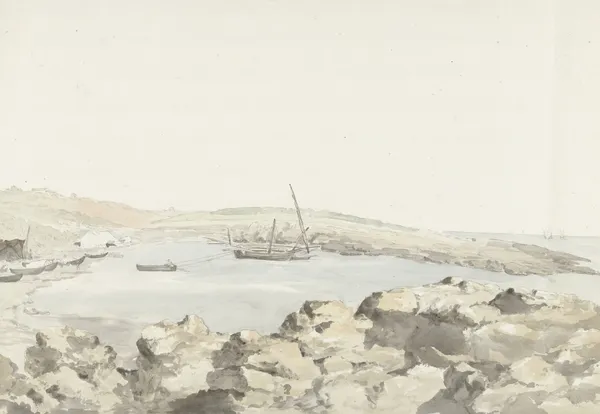 Gezicht op de haven van Luogo Vivo av Abraham-Louis-Rodolphe Ducros