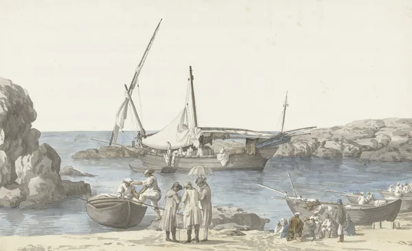 Gezicht op Tarente en haven van Luogo Vivo av Abraham-Louis-Rodolphe Ducros