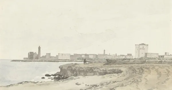 Gezicht op Trani gelegen aan de kust av Abraham-Louis-Rodolphe Ducros